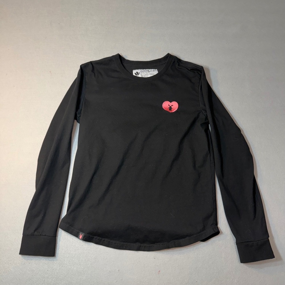 Dutch Bros Coffee Long Sleeve Tee Small Black Pink Windmill Graphic Shirt Womens
